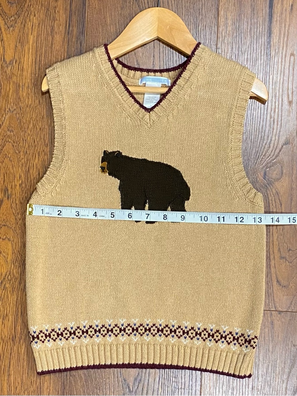 Janie and Jack Boys Blue Oxford Shirt with Tan Bear Sweater Vest Size 6 - Picture 6 of 15